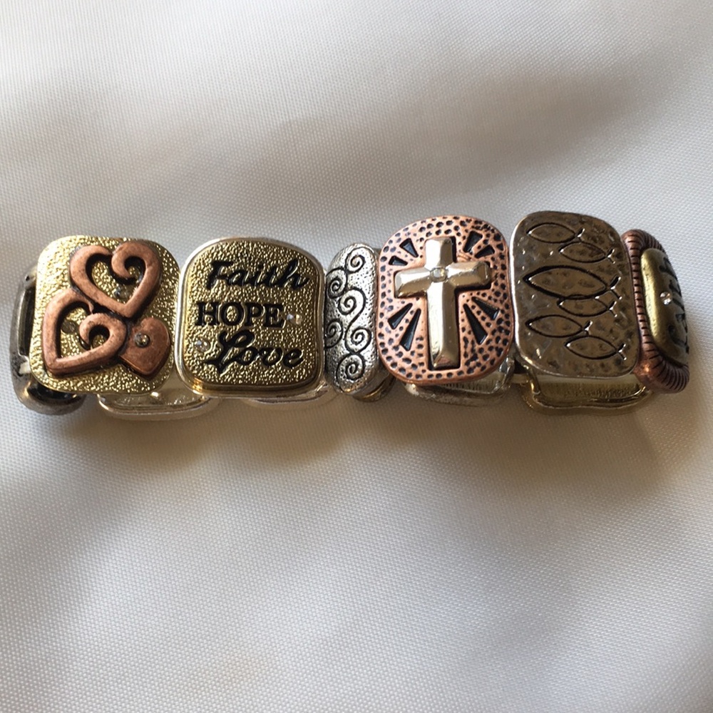 Faith Hope Love Linked Charm Stretch Band Bracelet